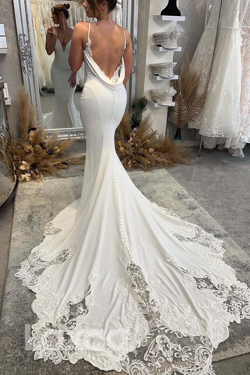 15540 - Spaghetti Lace Appliques Backless Mermaid Bridal Wedding Gown