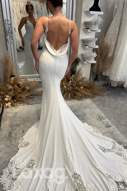 15540 - Spaghetti Lace Appliques Backless Mermaid Bridal Wedding Gown