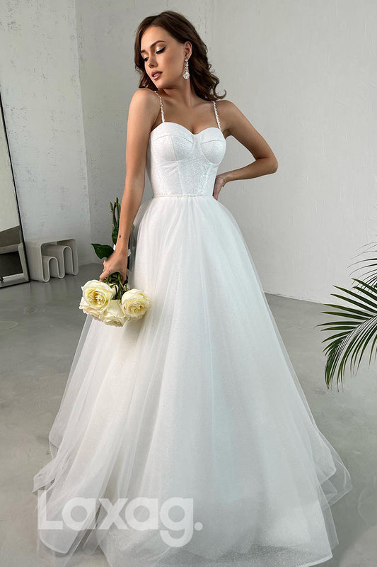 15541 - Spaghetti Glitter A Line Bridal Wedding Gown