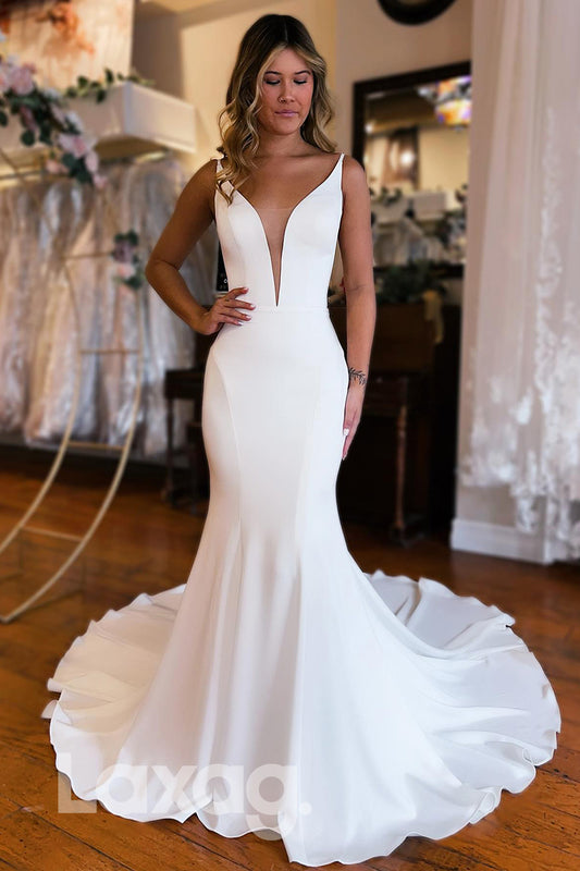 16767 - Plunging V Neck Backless Formal Prom Dress With Sweep Train