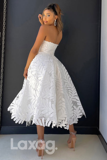 16778 - Sweetheart Tea Length Lace Party Prom Dress