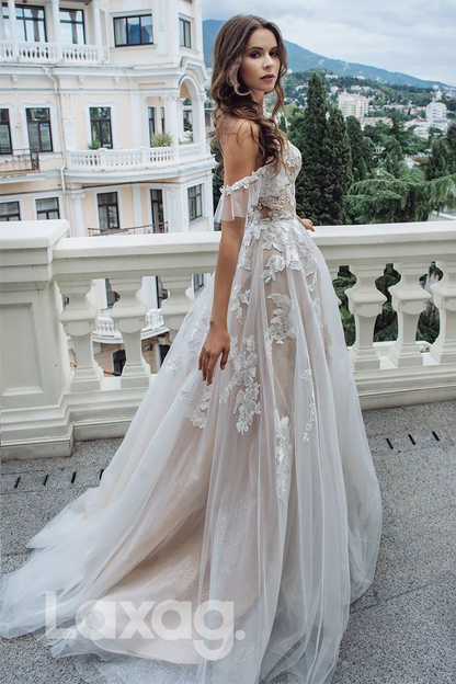 13507 - Off Shoulder Lace Appliques Tulle A-Line Wedding Dress
