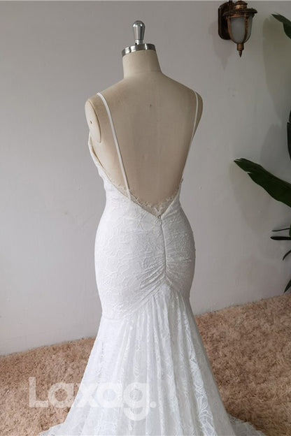 13550 - Spaghetti Lace Wedding Dress Mermaid Gown