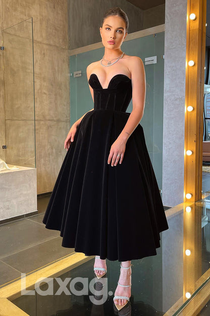 13751 - Sweetheart Pleated Velvet Ankle Length Prom Evening Gown