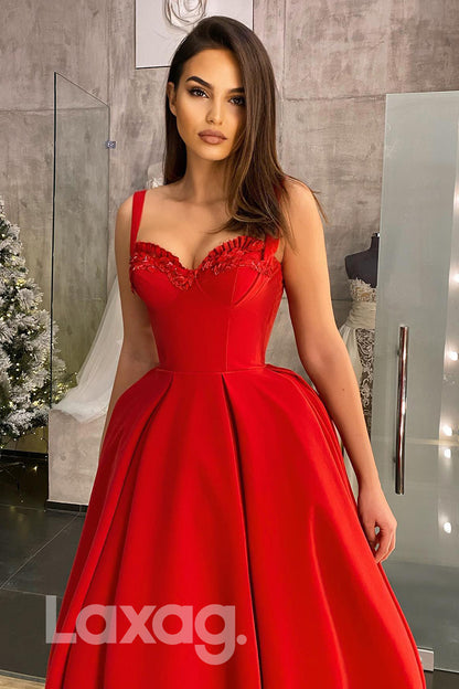 13758 - Embellished Tiered Skirt Straps Sweetheart Red A-Line Dress