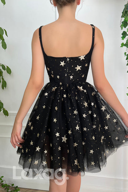 16716 - Spaghetti Star Dot Sequined Short Prom Dress