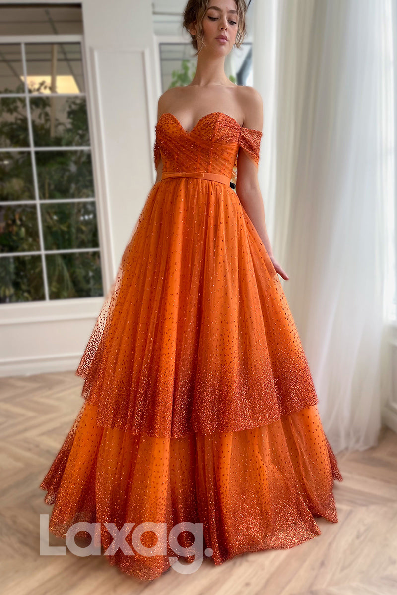 16726 - Sweetheart Off Shoulder Beaded Formal Prom Evening Dress