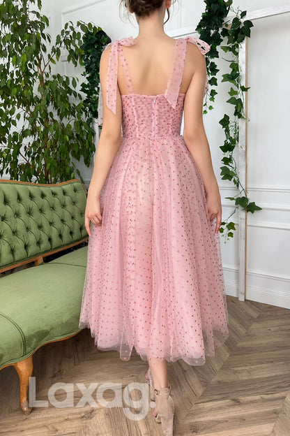 16740 - Pink Heart Tulle Spaghetti A Line Long Prom Dress