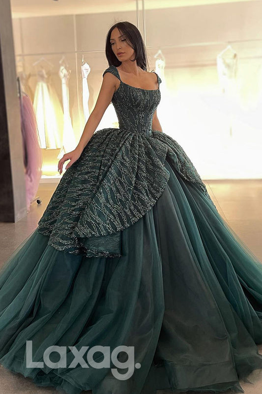 19749 - Unique Scoop Tulle Ruffles Long Prom Ball Gown|LAXAG