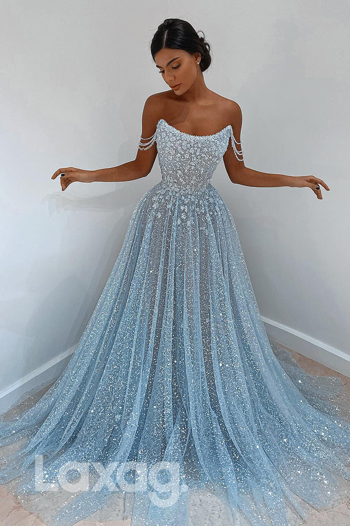 20724 - Unique Scoop Exquisite Lace Prom Dress Glitter|LAXAG