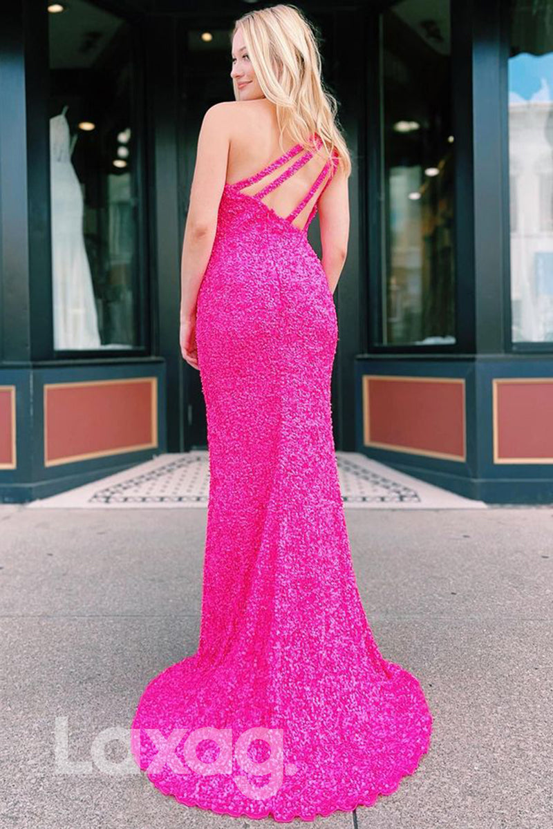 20730 - One Shoulder Sequins High Split Long Prom Dress Glitter|LAXAG