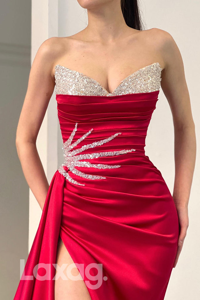 21710 - Sexy V-Neck Beads High Split Long Formal Evening Dress|LAXAG