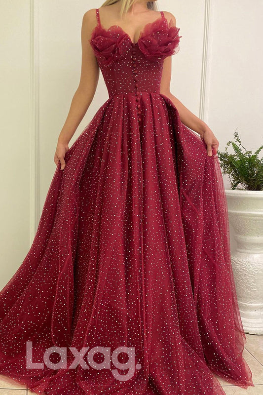 21717 - Spaghetti Straps Burgundy Prom Dress Long|LAXAG