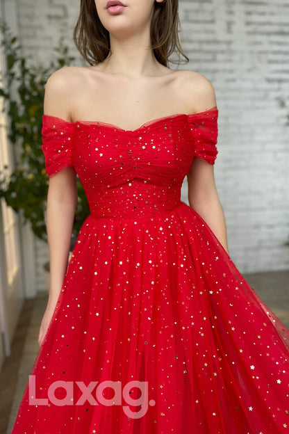 15743 - Off Shoulder Sparkly Star A-line Formal Dress