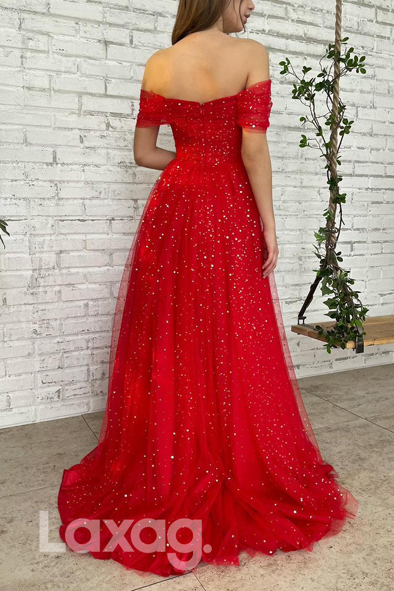 15743 - Off Shoulder Sparkly Star A-line Formal Dress