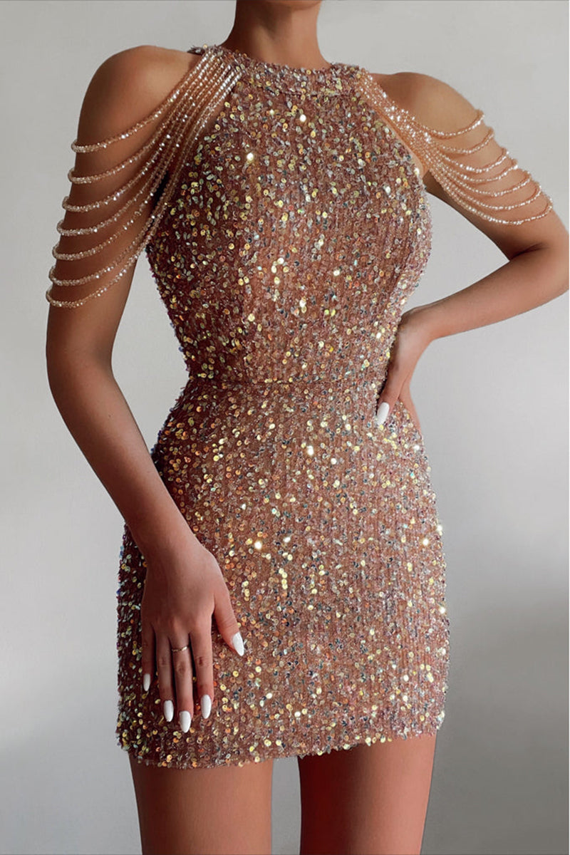 13114 - Jewel Neckline Sequins Short Homecoming Dress