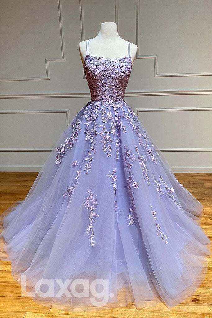 13779 - Lace Applique Sleeveless Tiered Tulle Gown With Corset - Laxag