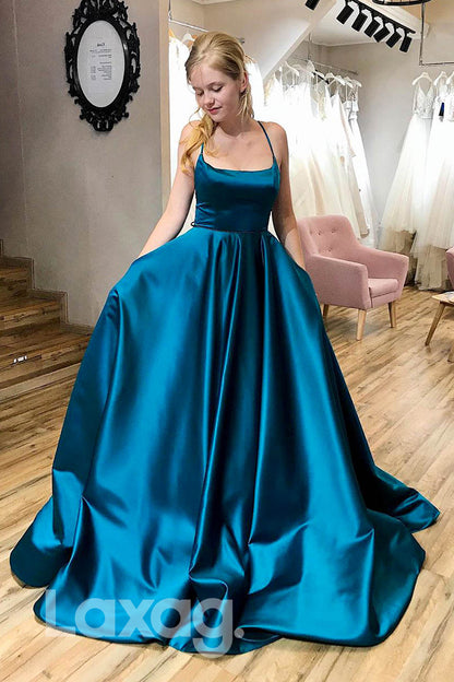 12787 - A-Line Scoop Sleeveless Bodice Gown With Sweep Train - Laxag