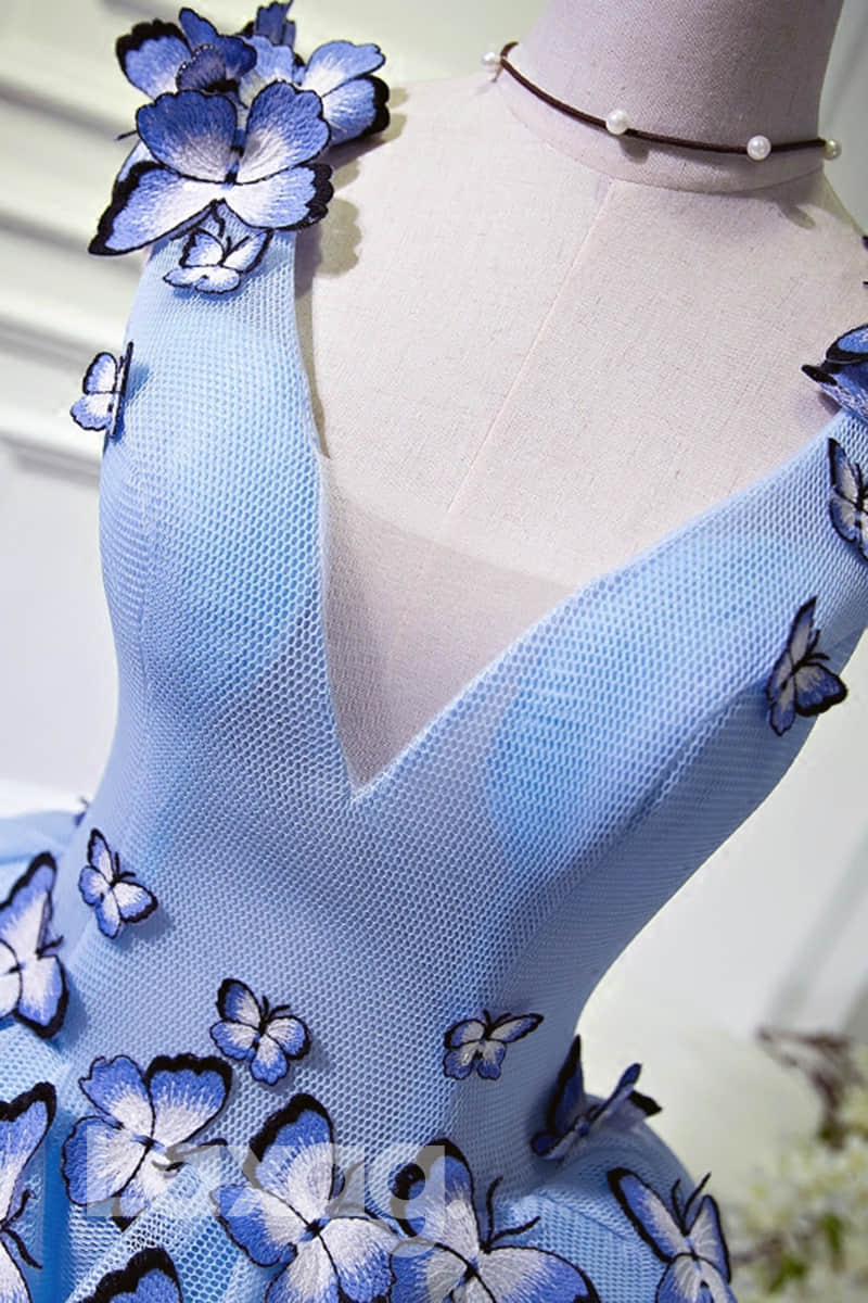 12136 - Embellished Deep V-Neck Draped A-Line Dress - Laxag