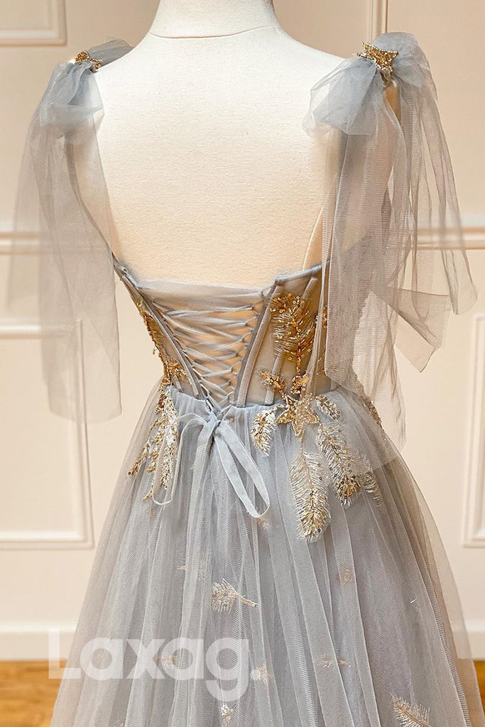 12730 - Floral Embellished Sweetheart Strap Cap Sleeve Bodice Gown