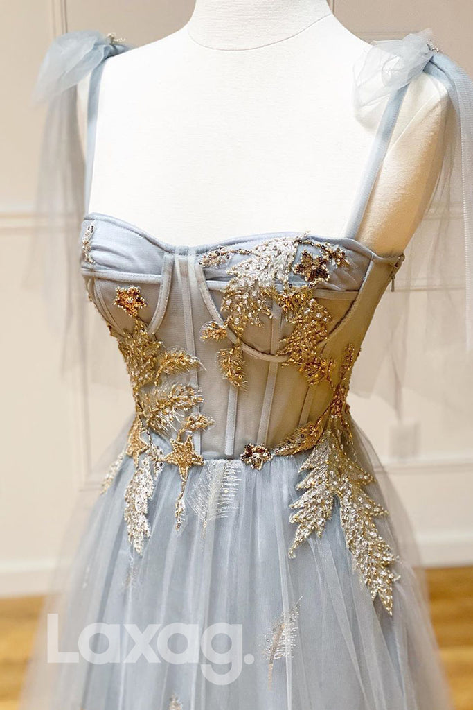 12730 - Floral Embellished Sweetheart Strap Cap Sleeve Bodice Gown